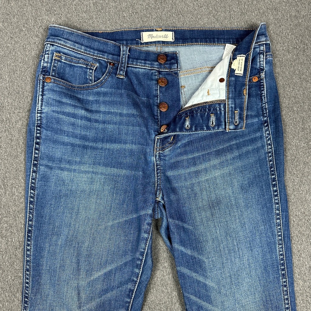 Madewell 10" High Rise Skinny Crop Jeans Button Fly Raw Hem Women's 29 Blue